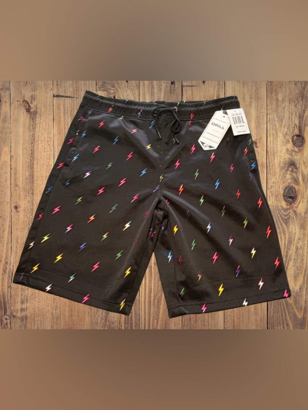 BRAND NEW! Black Drill NYC Men's shorts with Multicolor Lightning Bolt
